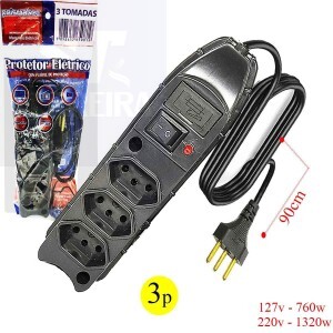 FILTRO DE LINHA PRISMATEC DE 03 TOMADAS TRIPLAS COM FUSÍVEL PROTETOR